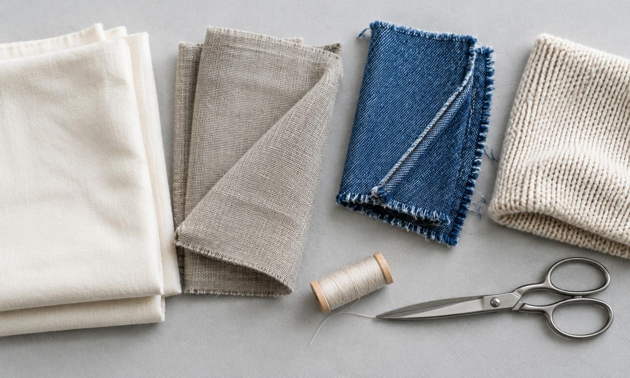 Stoffproben aus Baumwolle, Leinen, Denim und Strick